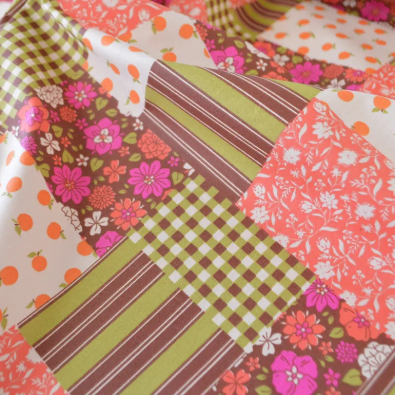 Tissu coton Enduit Suzie motif patchwork fleurs, vichy et rayures