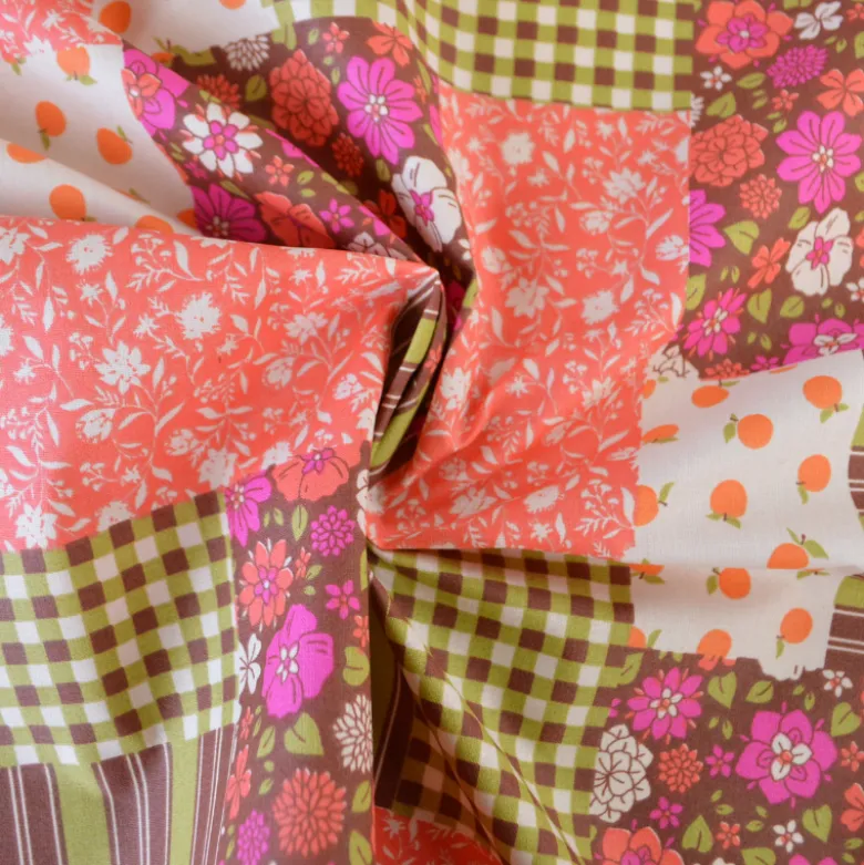 Tissu coton Enduit Suzie motif patchwork fleurs, vichy et rayures