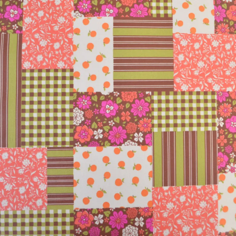 Tissu coton Enduit Suzie motif patchwork fleurs, vichy et rayures
