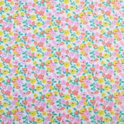 Tissu coton Enduit Thalie motif fleurs roses et jaunes