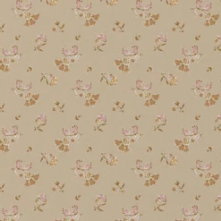 Tissu coton Enduit Udaipur motif fleurs Indiennes roses fond Galet