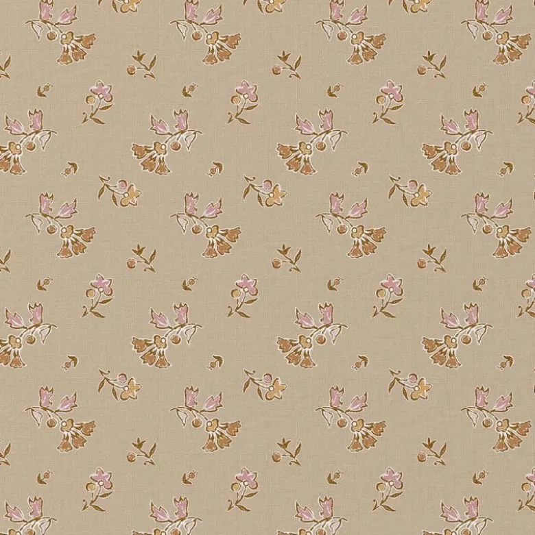 Tissu coton Enduit Udaipur motif fleurs Indiennes roses fond Galet