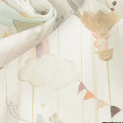 Tissu Coton Eolia motif animaux, avions et montgolfières - OEKO TEX