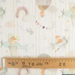 Tissu Coton Eolia motif animaux, avions et montgolfières - OEKO TEX