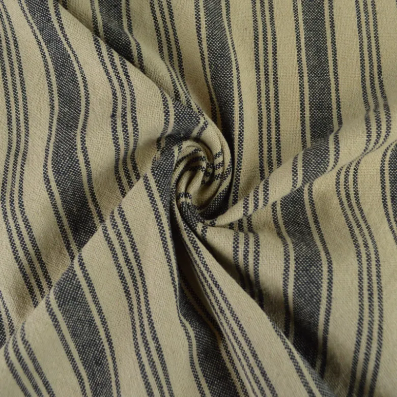 Tissu coton Eugene tissé teint à rayures Noir et lin