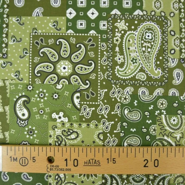 Tissu coton Farwest motif Bandana vert - OEKO TEX