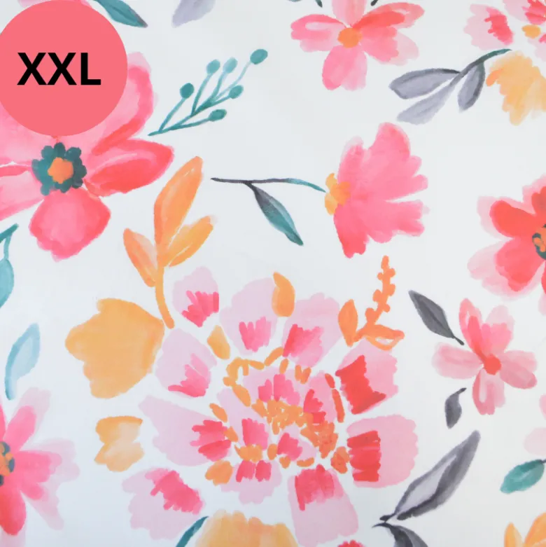 Tissu coton Felis XXL motif fleurs aquarelle roses fond blanc