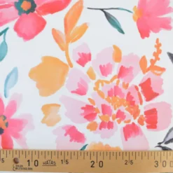 Tissu coton Felis XXL motif fleurs aquarelle roses fond blanc