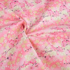 Tissu coton Foil motif fleurs cerisier Japonais - Rose