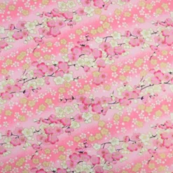 Tissu coton Foil motif fleurs cerisier Japonais - Rose