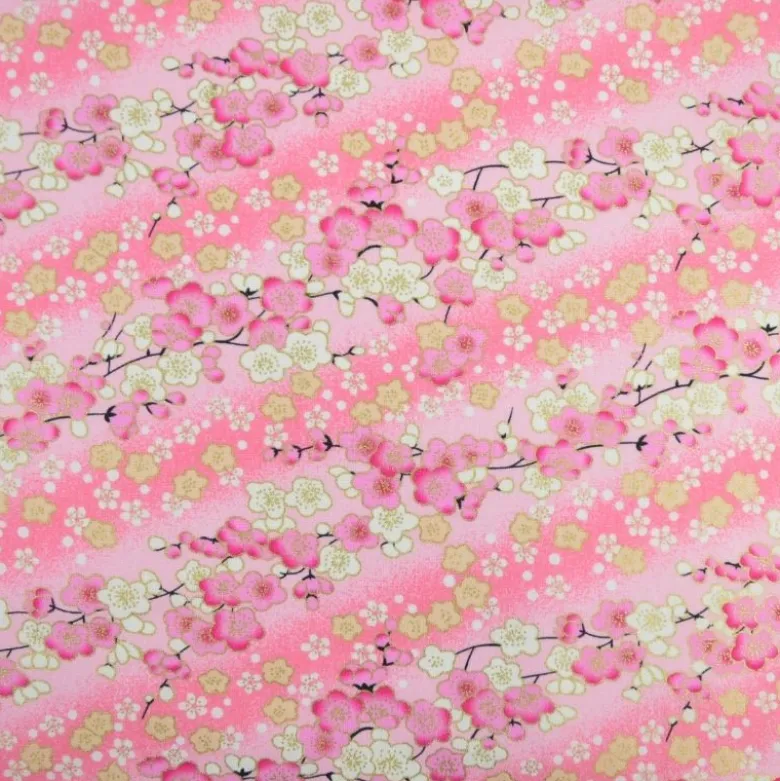 Tissu coton Foil motif fleurs cerisier Japonais - Rose