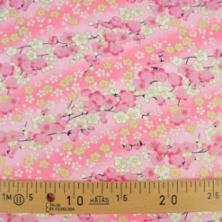 Tissu coton Foil motif fleurs cerisier Japonais - Rose
