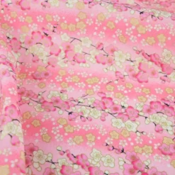 Tissu coton Foil motif fleurs cerisier Japonais - Rose