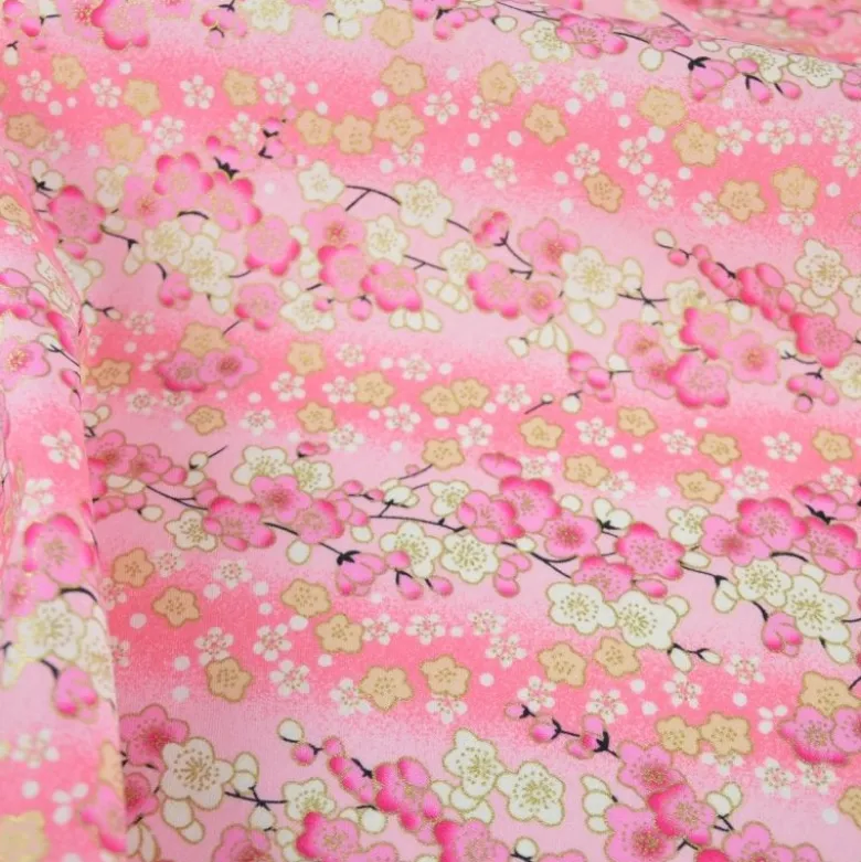 Tissu coton Foil motif fleurs cerisier Japonais - Rose