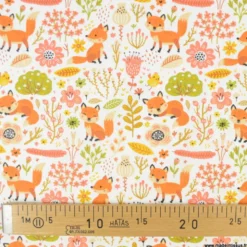 Tissu coton Foxy motifs renards et feuillages - oeko tex