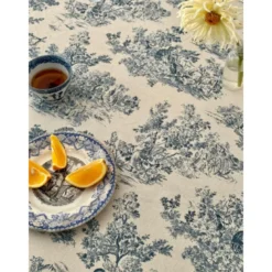 Tissu coton Gabrielle toile de Jouy - Aspect Lin Bleu marine