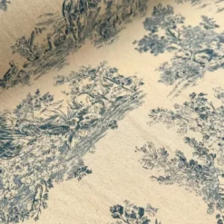 Tissu coton Gabrielle toile de Jouy - Aspect Lin Bleu marine