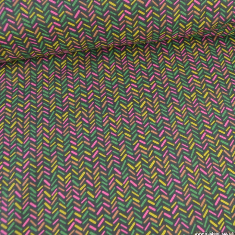 Tissu coton Gérard motif graphique bleu et orange - OEKO TEX