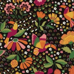 Tissu coton Iguazu exotique motif toucans et fleurs fond Noir - OEKO TEX