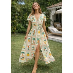 Tissu coton imprimé Bomdia – Motifs tropicaux esprit patchwork Blanc