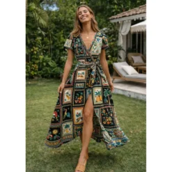 Tissu coton imprimé Bomdia – Motifs tropicaux esprit patchwork Noir