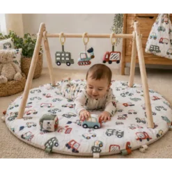 Tissu coton imprimé camions et voitures XXL fond blanc cassé - OEKO TEX