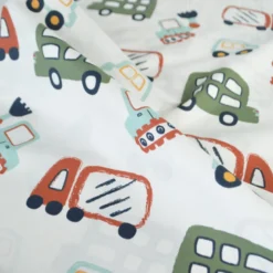 Tissu coton imprimé camions et voitures XXL fond blanc cassé - OEKO TEX