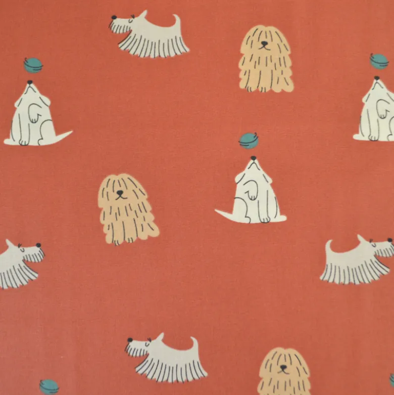 Tissu coton imprimé chiens fond terracotta - OEKO TEX