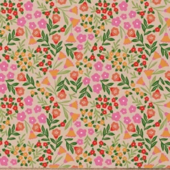 Tissu coton imprimé Martine motif fleurs rose et vertes - OEKO TEX