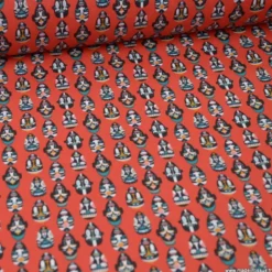 Tissu coton imprimé masques Africains fond Rouge - OEKO TEX