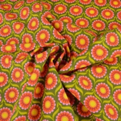 Tissu coton Jolijoli motif fleurs fond vert - OEKO TEX