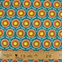 Tissu coton Jolijoli motif fleurs fond turquoise - OEKO TEX