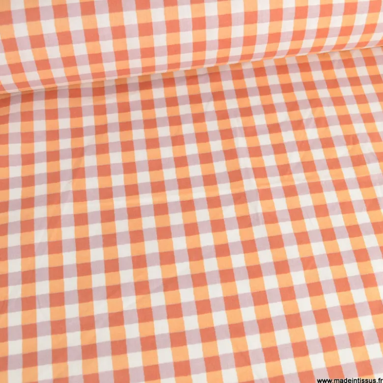 Tissu coton Kavyo à carreaux coloris lilas et pêche - OEKO TEX