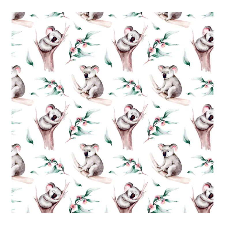 Tissu coton Koalas - Motif koalas et feuillages exotique