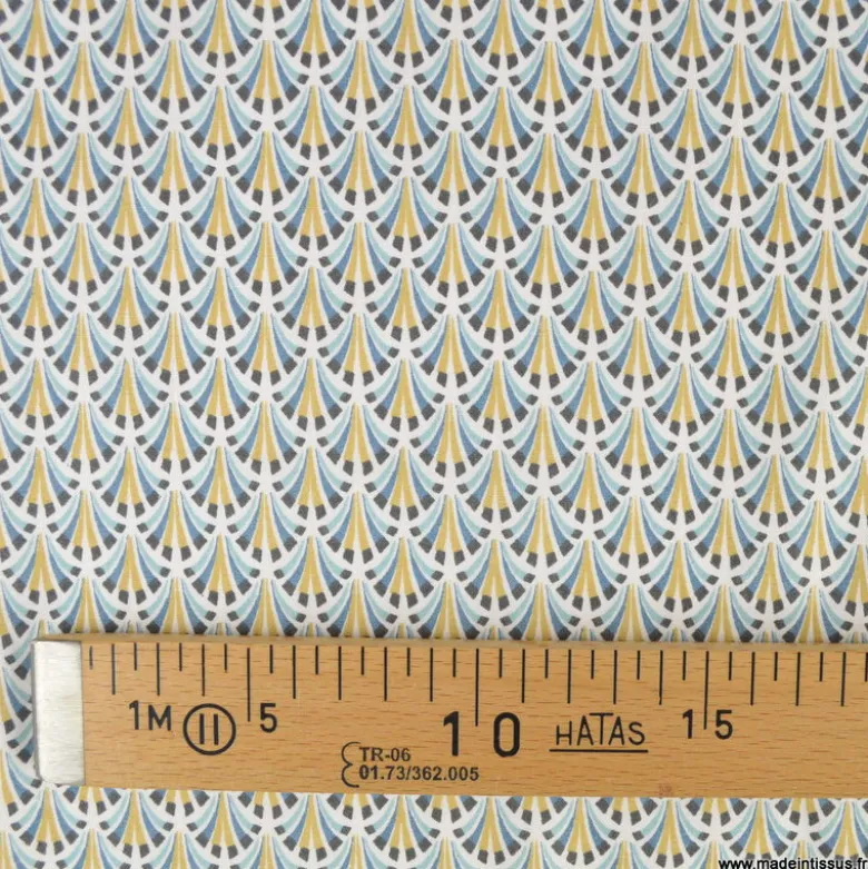 Tissu coton Kolius motif écailles coloris Bleu et blanc - OEKO TEX