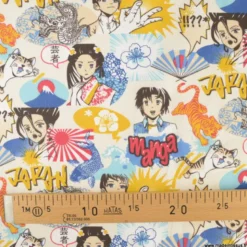 Tissu coton Kyoto motifs manga japonais - OEKO TEX