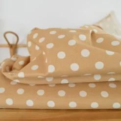 Tissu coton lavé motif Pois - Beige