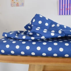 Tissu coton lavé motif Pois - Bleu indigo