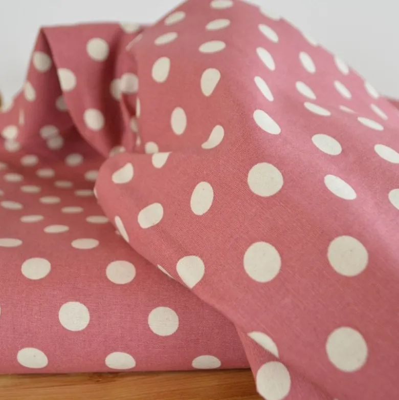 Tissu coton lavé motif Pois - Rose foncé
