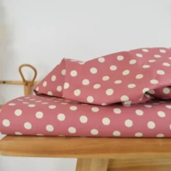 Tissu coton lavé motif Pois - Rose foncé