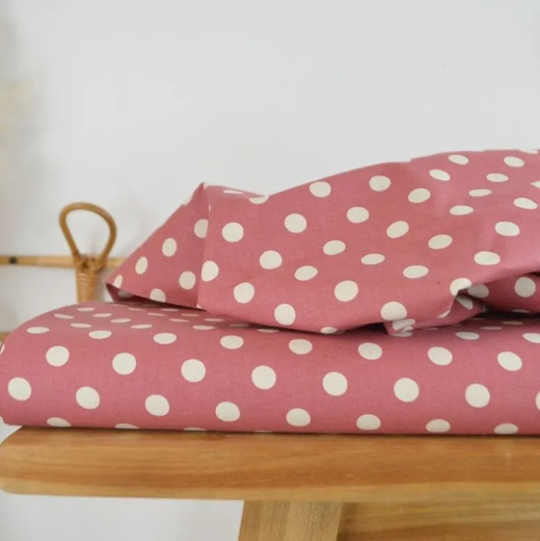 Tissu coton lavé motif Pois - Rose foncé