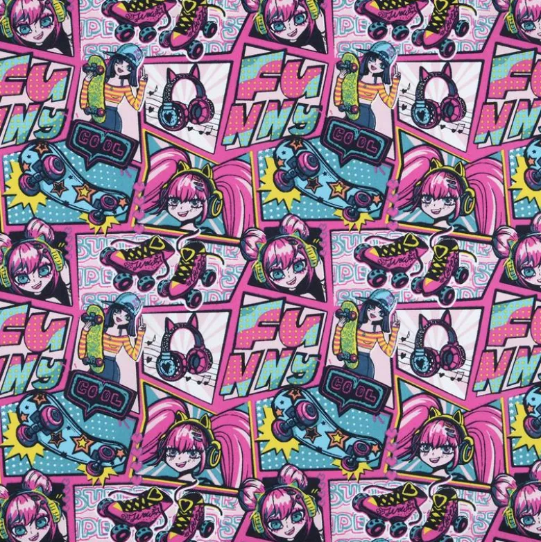 Tissu coton Lina - motif girly fuchsia