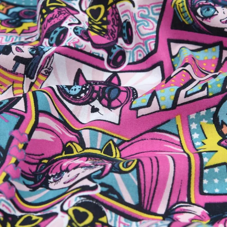 Tissu coton Lina - motif girly fuchsia