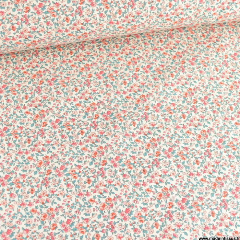 Tissu coton Léonie Enduit coloris Corail - Oeko tex