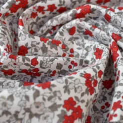 Tissu coton Léonie Enduit coloris Beige et Rouge - Oeko tex