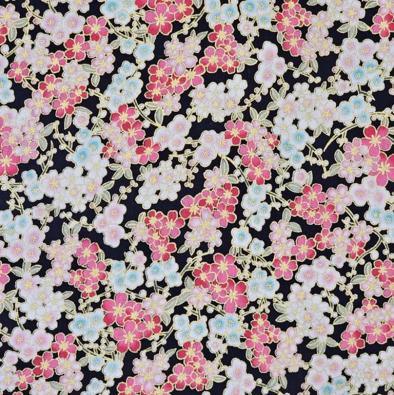 Tissu coton lourd Naomi motif fleurs japonaises - OEKO TEX