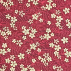 Tissu coton lourd Tatami motif fleurs et vagues japonaises rouge - OEKO TEX