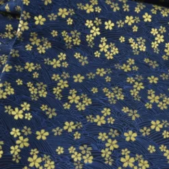Tissu coton lourd Tatami motif fleurs et vagues japonaises Bleu - OEKO TEX
