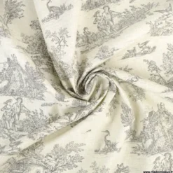 Tissu coton Mini Pastorale Toile de Jouy Lin et Noir - OEKO TEX