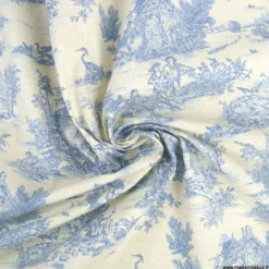 Tissu coton Mini Pastorale Toile de Jouy Lin et bleu - OEKO TEX